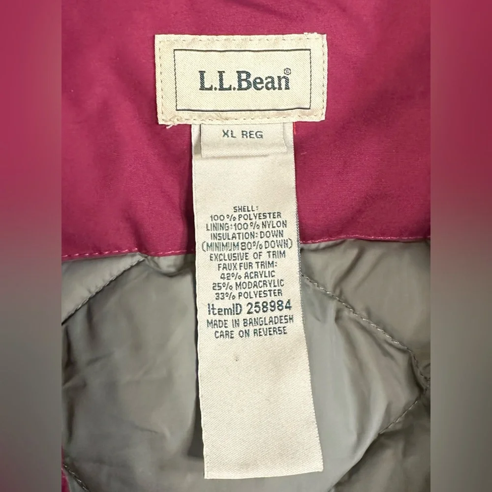 LL Bean Jacket‎ Women Purple Parka Vintage Winter Coat Fur Down Warm XL Reg